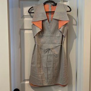 Kate Spade Saturday gray orange tie waist curved side slits layered collar 0